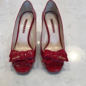 Authentic Prada Patent Red wedges